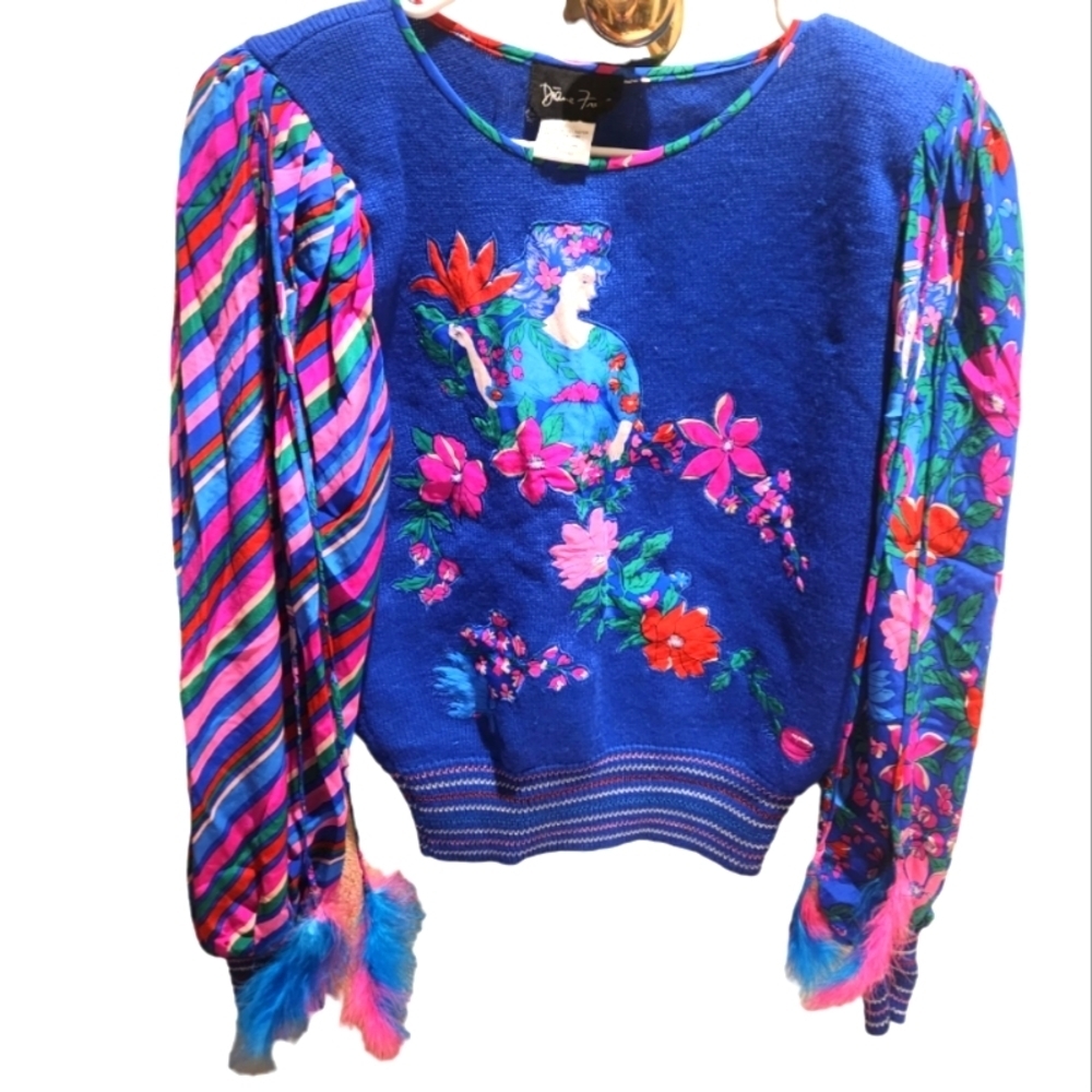 Vintage Diane Fres "Persephone's Trip" Wool Blend Patterned Top SZ  S / M RARE - Picture 2 of 14